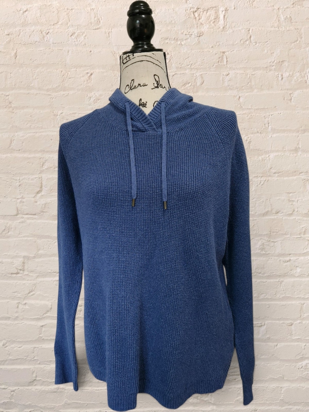 Lauren Ralph Lauren Blue 100% Cotton Waffle Knit Drawstring Hoodie Sweater
